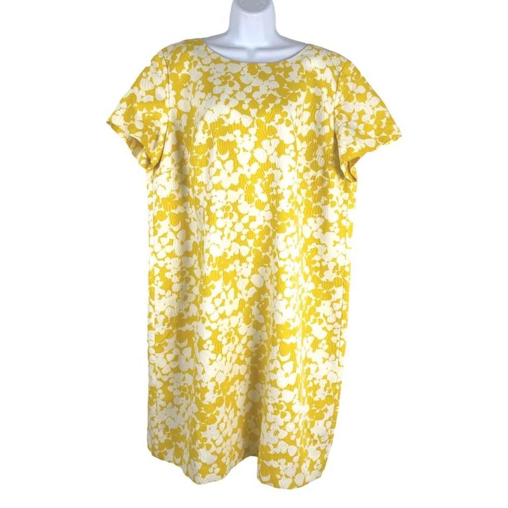 Talbots Dress Women's Size 20W Short Sleeve Yellow White Print Cotton DR-1121